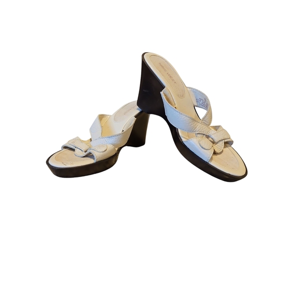 Nine West Black and White Wedge Sandals with Decorative Straps - Picture 1 of 6